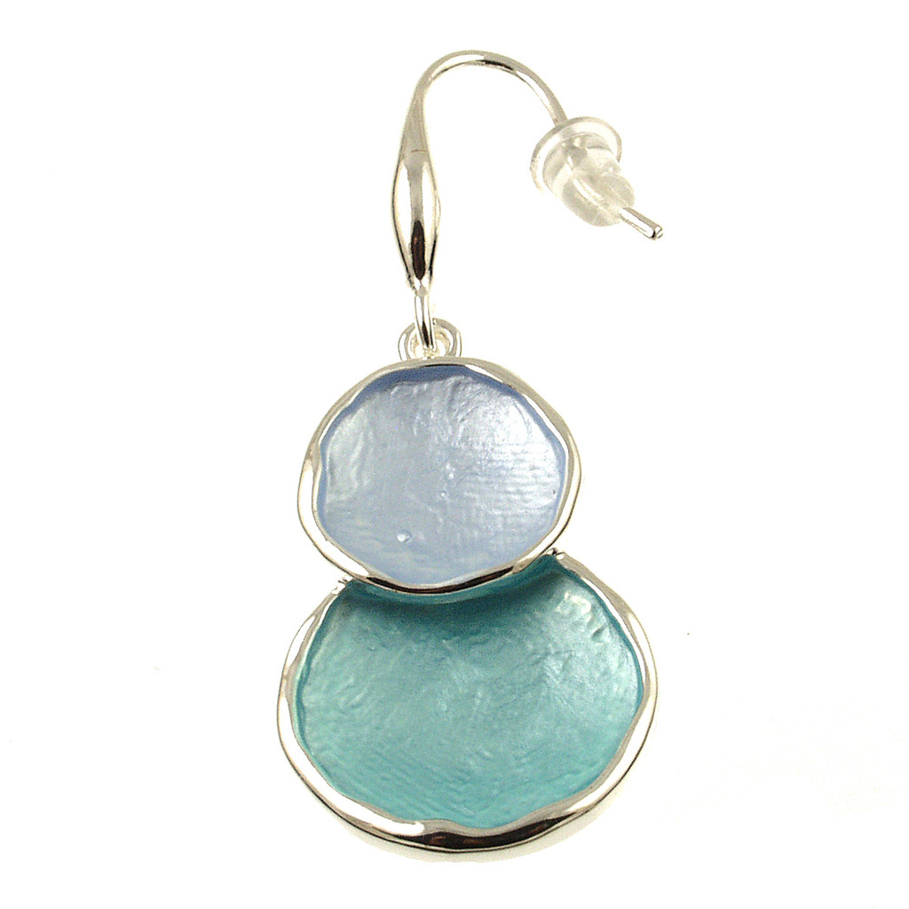 345-23 - TWO DROP CIRCLE EARRING - LIGHT BLUE/TURQUOISE