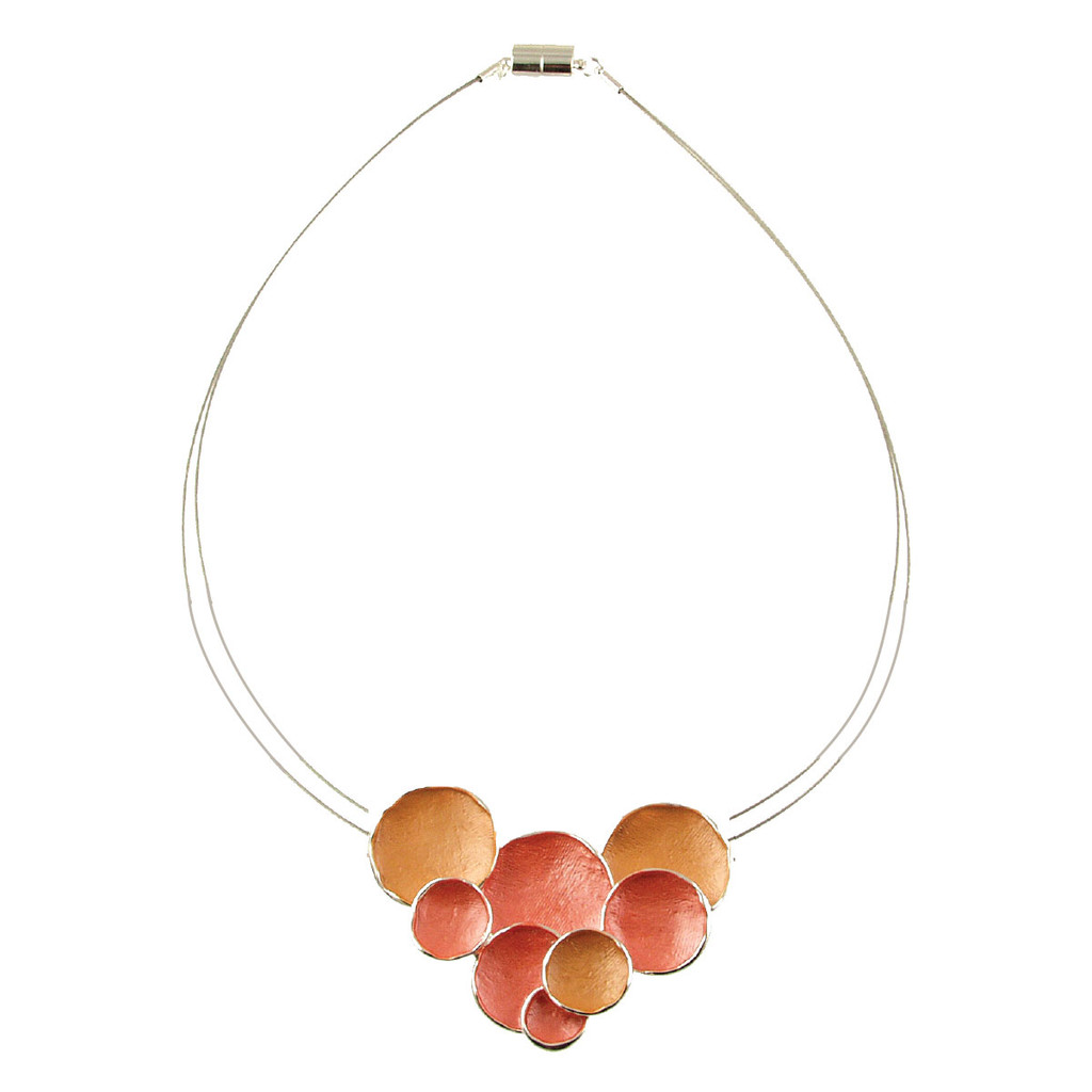 347-5 - MULTI CIRCLE NECKLACE - ORANGE/CORAL COMBINATION 18"