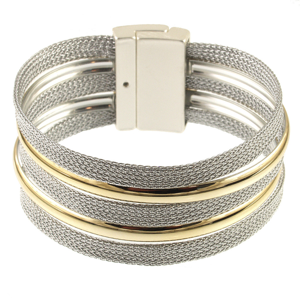 687-1 - MATTE SILVER/SHINY GOLD BRACELET - 7.25"