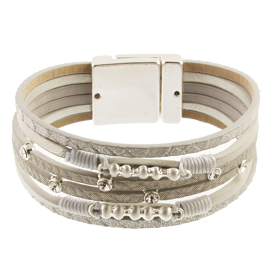 685-1 - MATTE SILVER/LIGHT GREY/CRYSTAL BRACELET - 7.25"