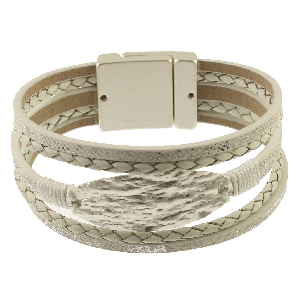 684-1 - MATTE SILVER/WHITE TEXTURED BRACELET - 7.25"