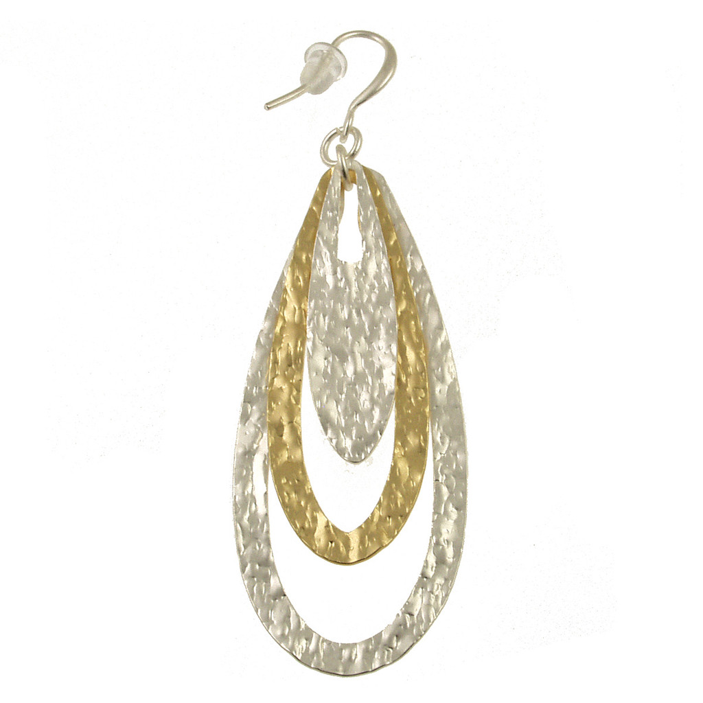 813-1 - MATTE SILVER/LIGHT MATTE GOLD LARGE TEARDROP BRASS EARRING - 2.5"