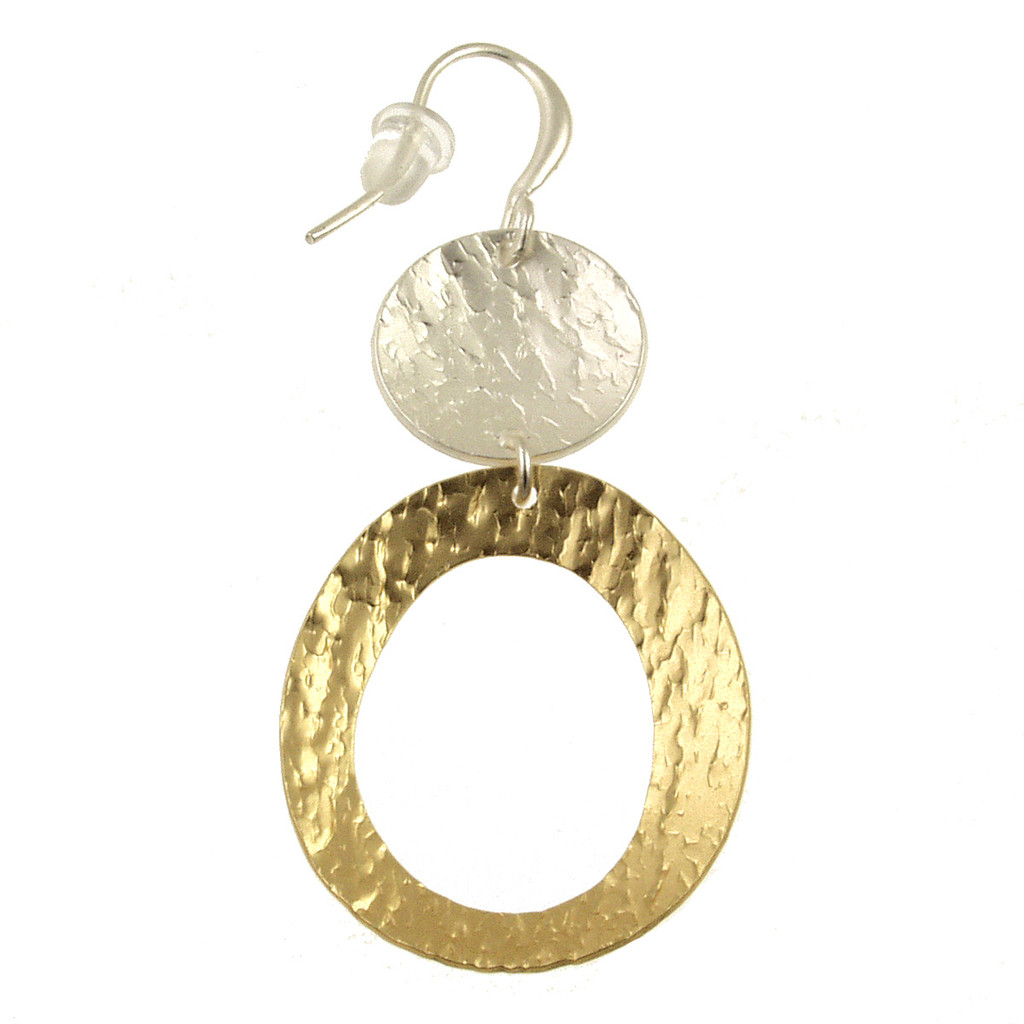 816-1 - MATTE SILVER/LIGHT MATTE GOLD BRASS EARRING - 2"