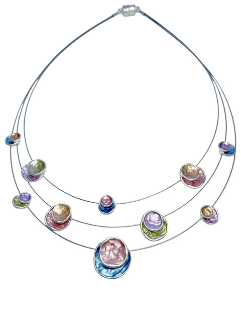 6140-4 - THREE STRAND CIRCLE NECKLACE - MULTI COMBINATION 18"