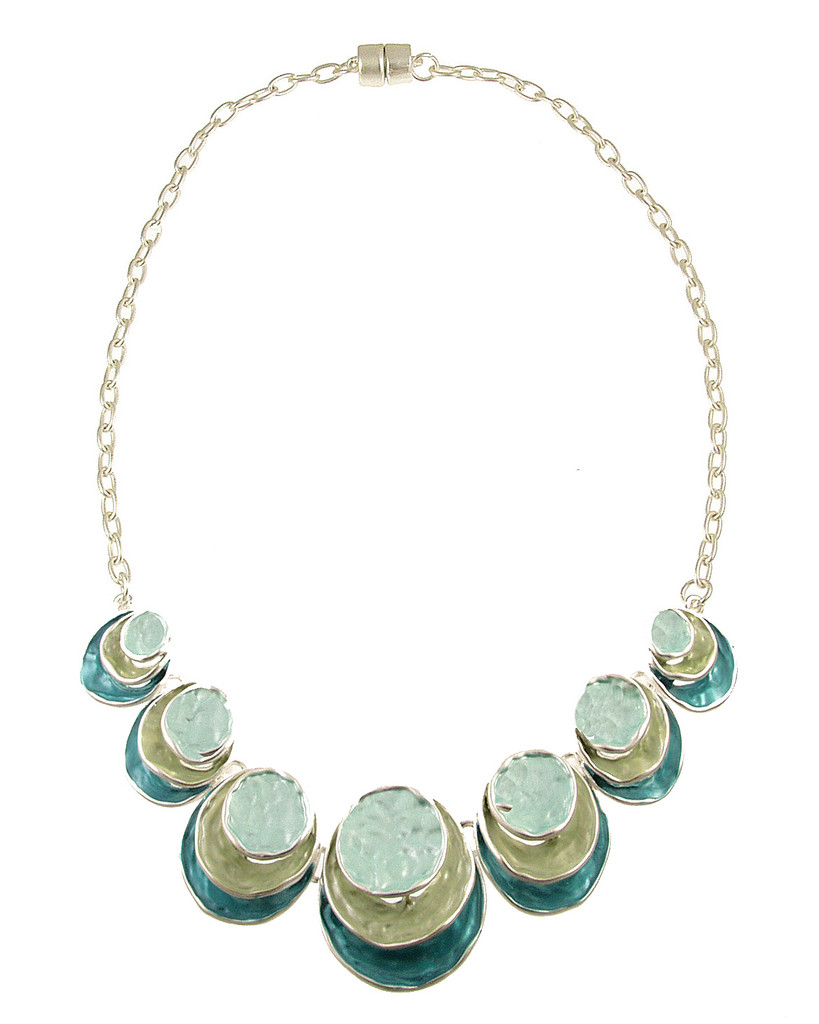 5002-22 - THREE STACK CIRCLE NECKLACE - AQUA COMBINATION 18"