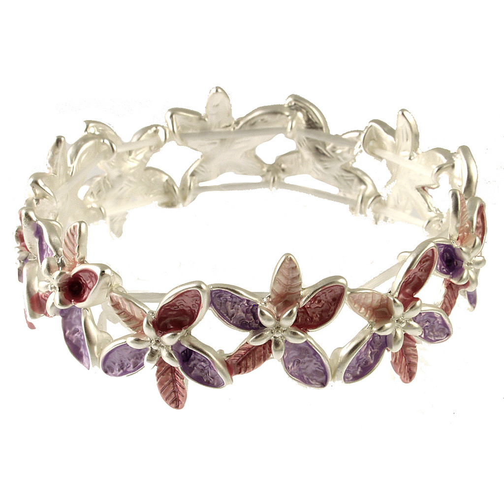 2130-42 - FLOWER STRETCH BRACELET - PURPLE COMBINATION