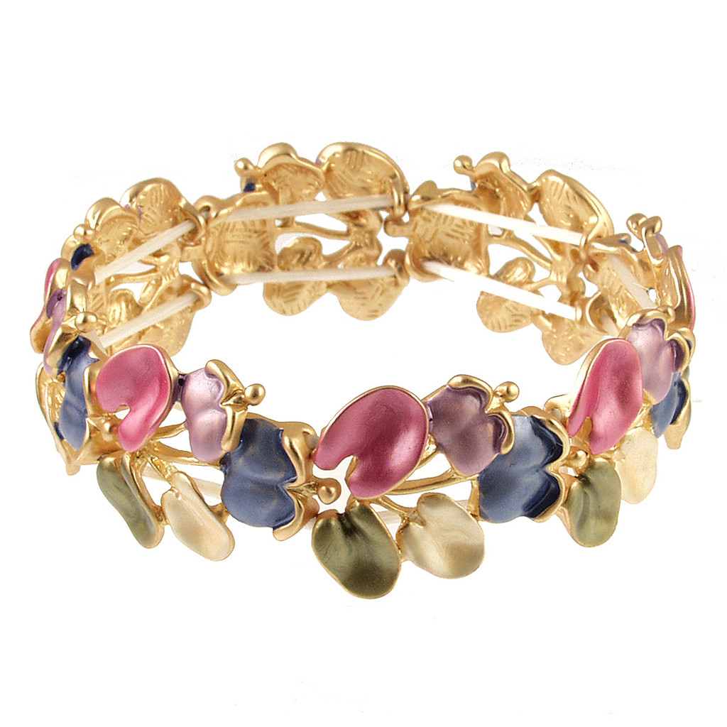 1440-41 - MATTE GOLD/MULTI TONE FLORAL STRETCH BRACELET