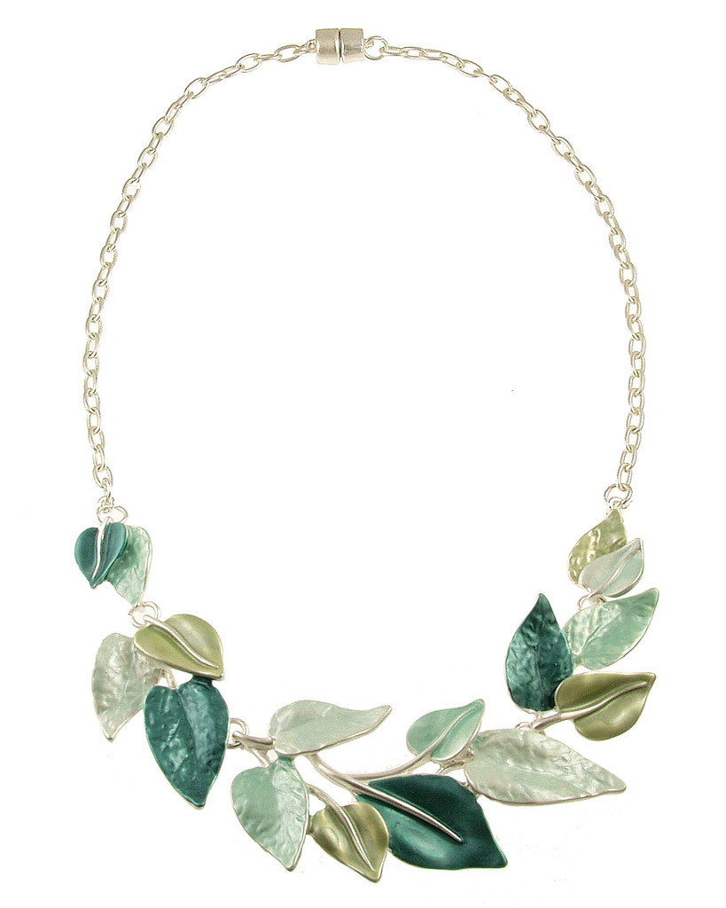 6994-2 - LEAF NECKLACE - AQUA TONE 18"