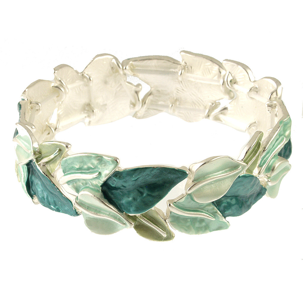 2008-2 - LEAF STRETCH BRACELET - AQUA TONE