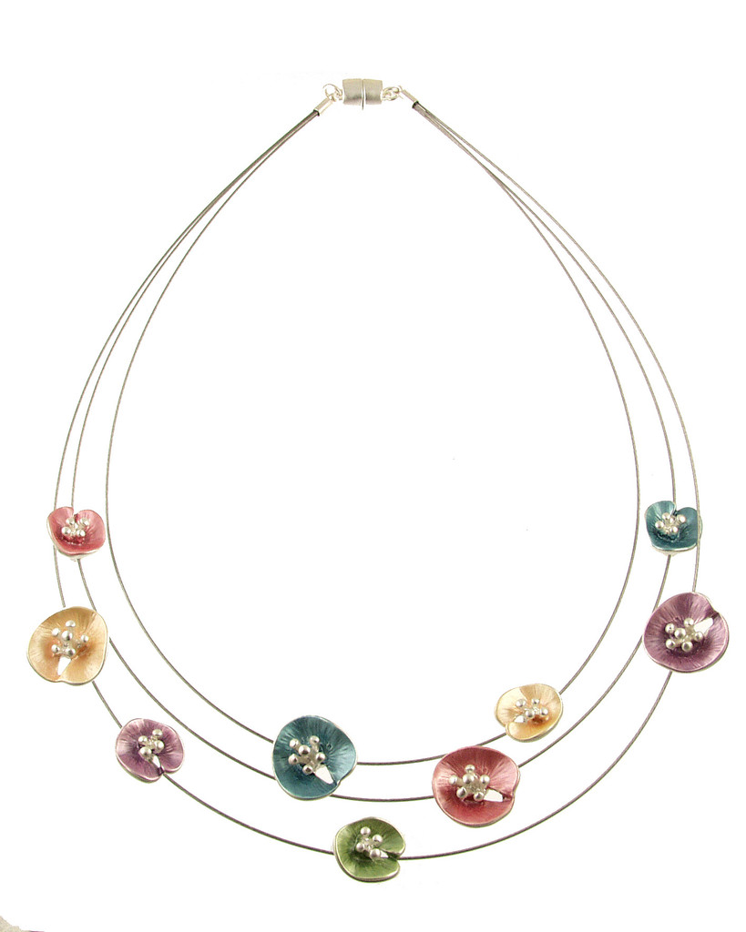 6752-4 - THREE STRAND LILY PAD NECKLACE - MULTI COMBINATION 18"