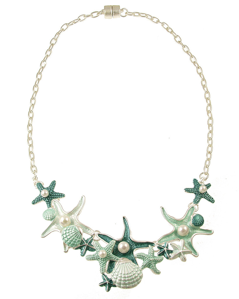 7115-2 - STARFISH NECKLACE - AQUA 18"