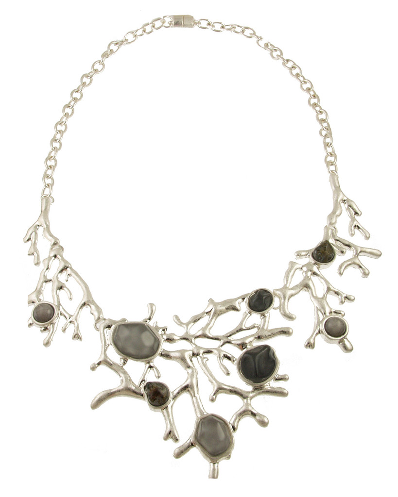 7578-1 - ANTIQUE SILVER/GREY RESIN CORAL NECKLACE - 18"