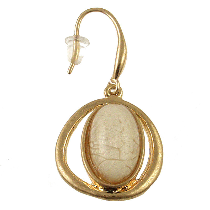 7573-2 - ANTIQUE GOLD/CREAM RESIN OVAL EARRING