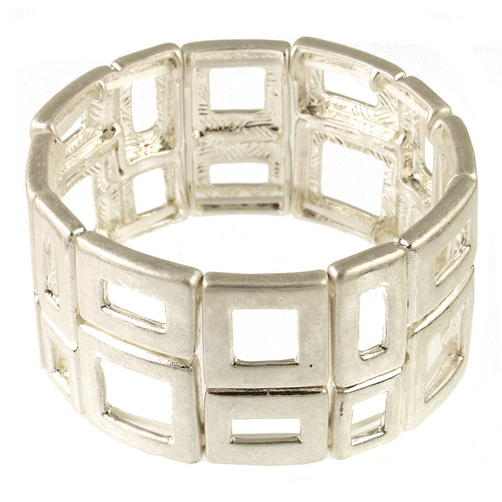 2200-1 - ANTIQUE SILVER STRETCH RECTANGLE BRACELET