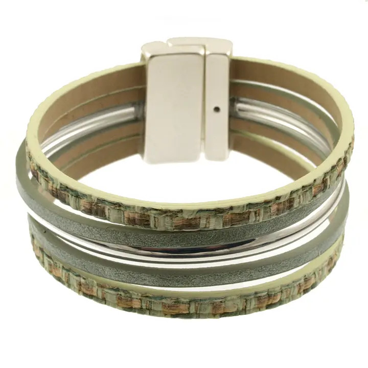 6462-3 - MATTE SILVER/GREEN PRINT BRACELET - 7.25"
