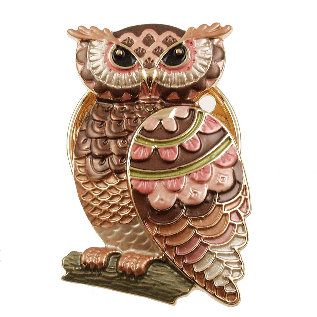 2273-6 - MAGNETIC OWL BROOCH - BROWN COMBINATION