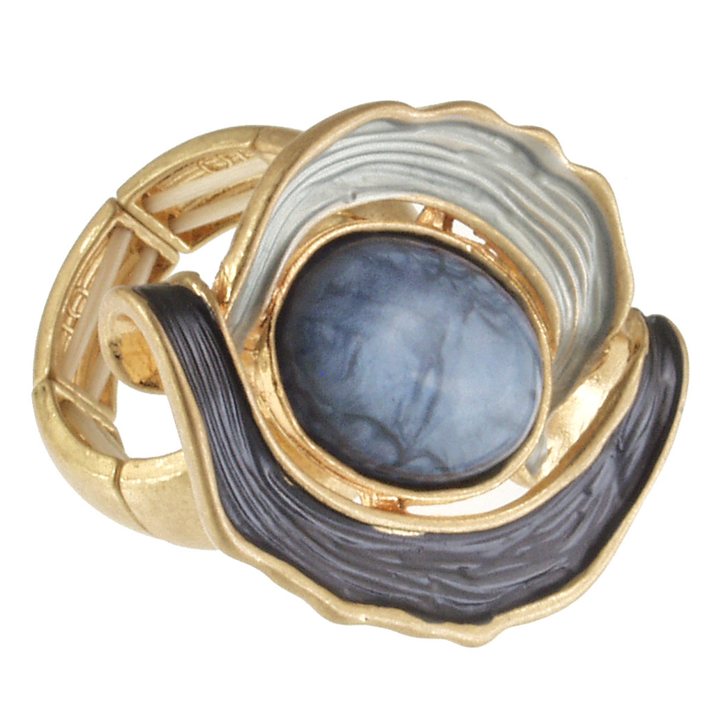 2421-28 - ANTIQUE GOLD/BLUE RESIN STRETCH RING