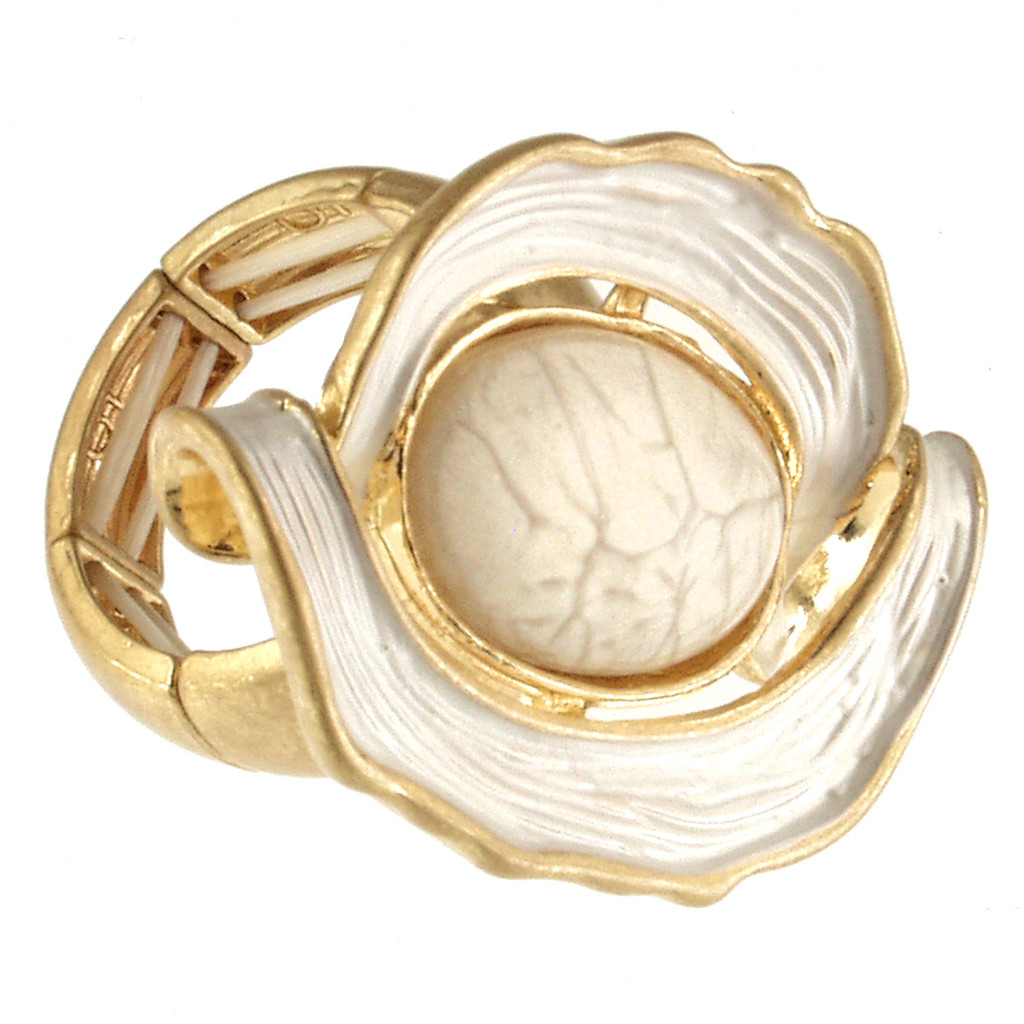 2421-2 - ANTIQUE GOLD/WHITE RESIN STRETCH RING