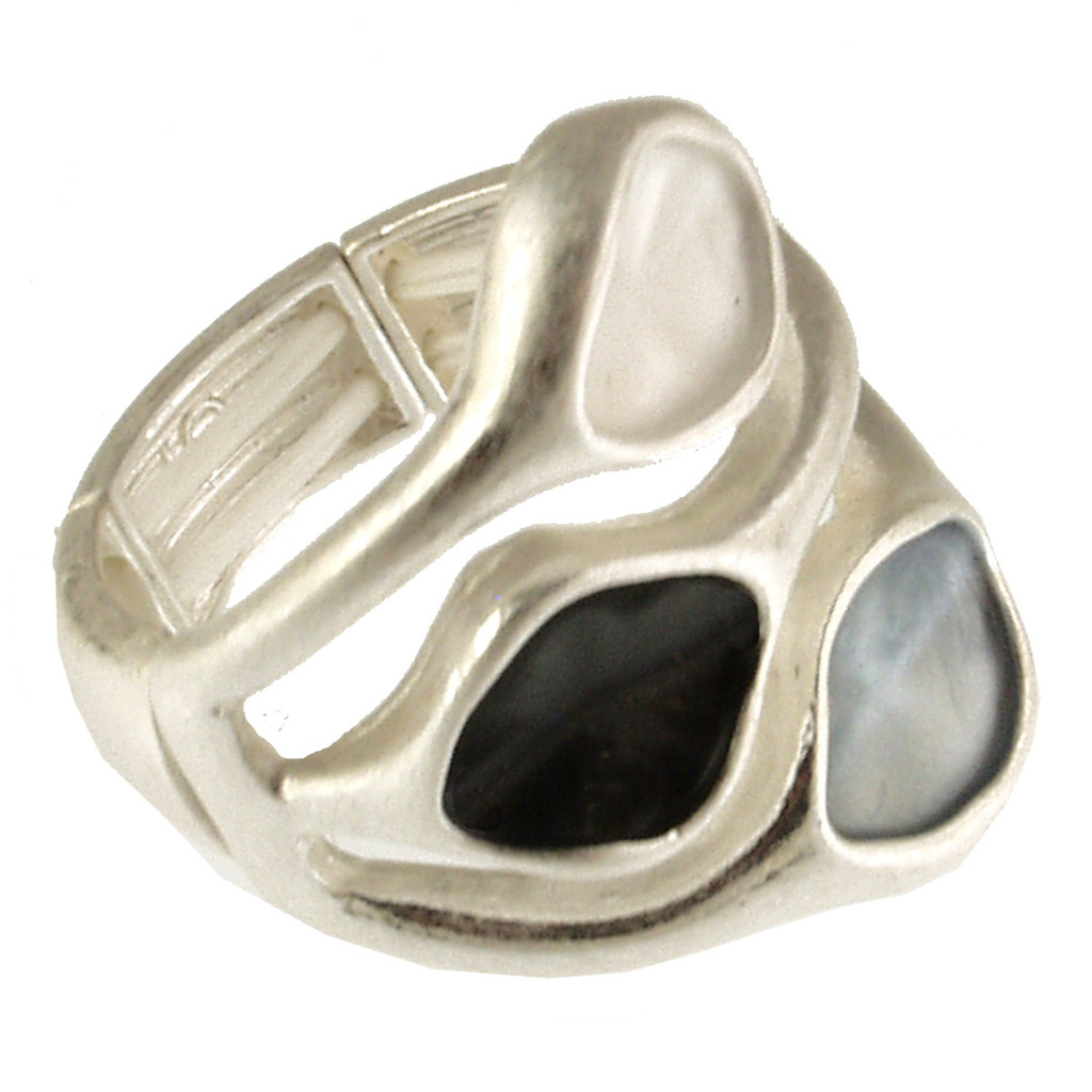 2411-1 - ANTIQUE SILVER/BLACK-GREY COMBINATION STRETCH RING