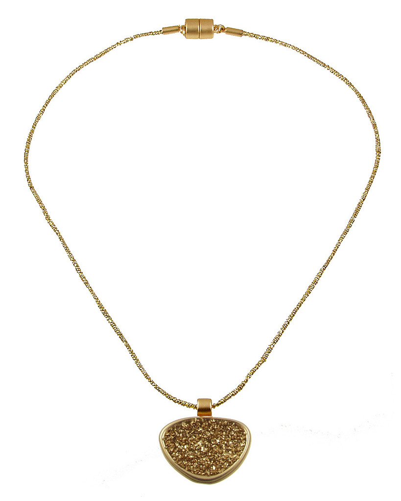 527-2 - GOLD GLITTER/GOLD MESH MAGNETIC CLASP PENDANT - 18"