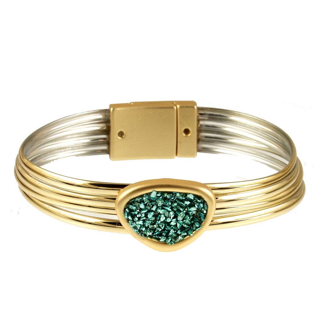 624-3 - GREEN GLITTER/GOLD BRACELET - 7.25"