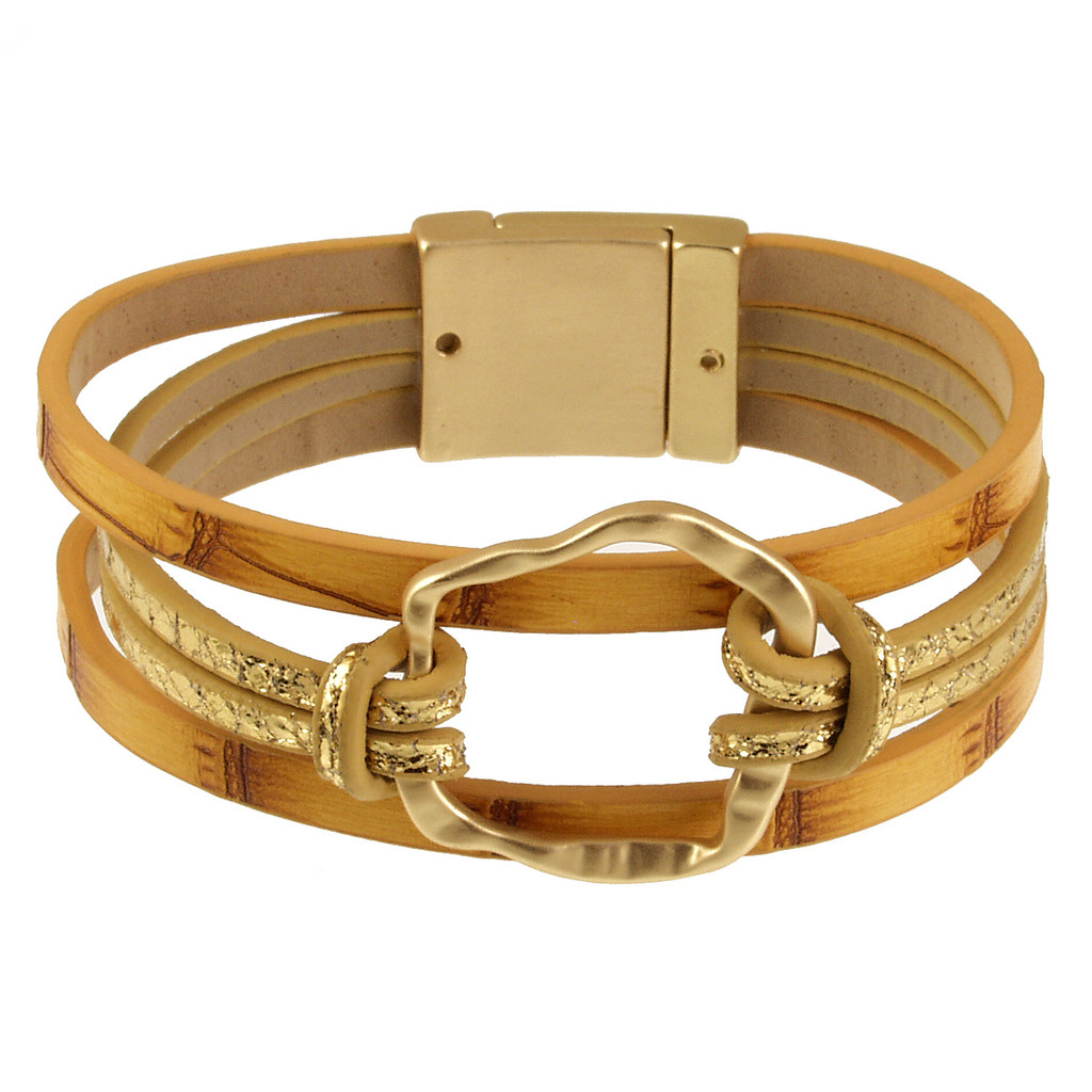 682-89 - LIGHT MATTE GOLD/YELLOW BAMBOO BRACELET - 7.25"