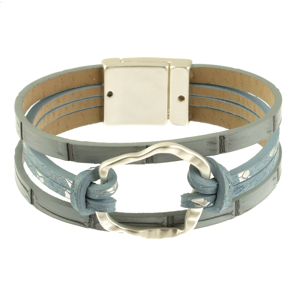 682-118 - MATTE SILVER/BLUE BAMBOO BRACELET - 7.25"