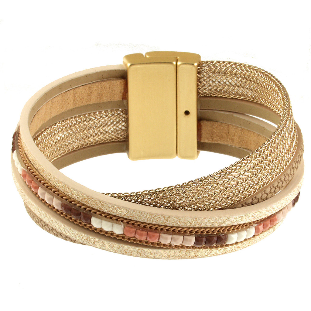 698-84 - LIGHT MATTE GOLD/WARM TAUPE TILE BRACELET - 7.25"