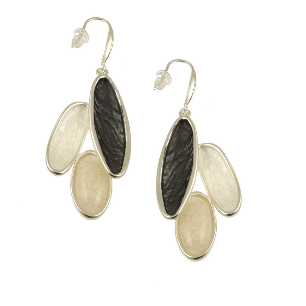7673-7 - SATORI EARRING WITH RESIN - WHITE-GREY COMBINATION