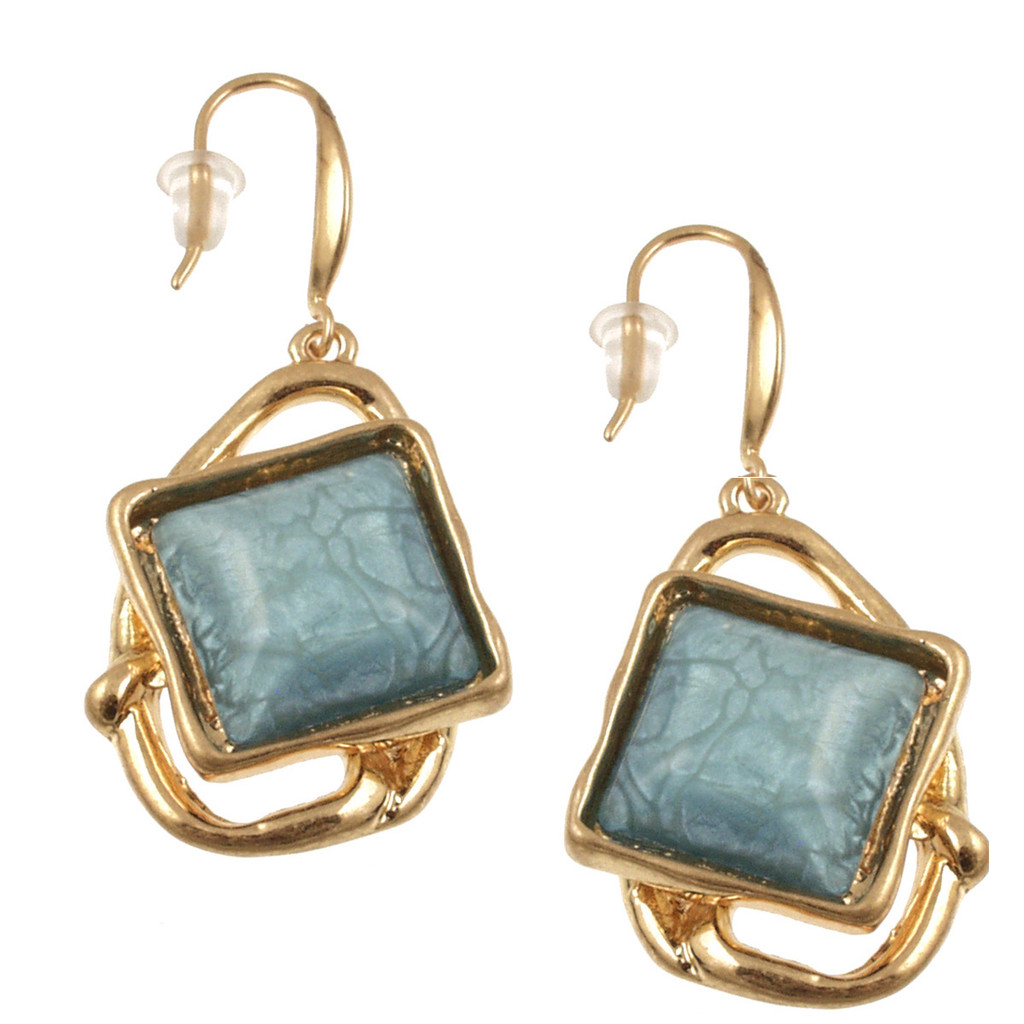 7597-28 - ANTIQUE GOLD/BLUE RESIN EARRING 