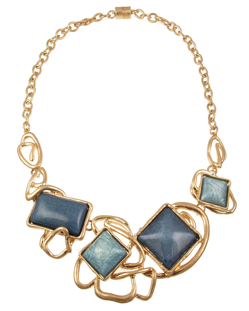 7596-28 - ANTIQUE GOLD/BLUE RESIN NECKLACE 18"