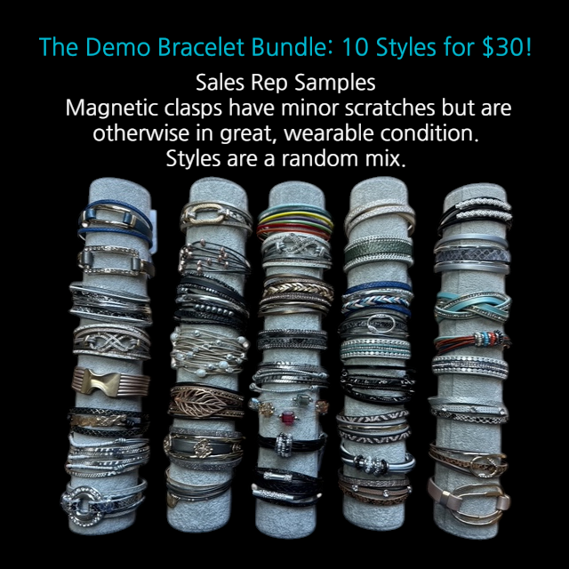 10 for $30 Magnetic Bracelet Bundles - were once rep samples so never worn, but may have some light scratches on the back clasp. Bundles are prepacked so no changes can be made.
