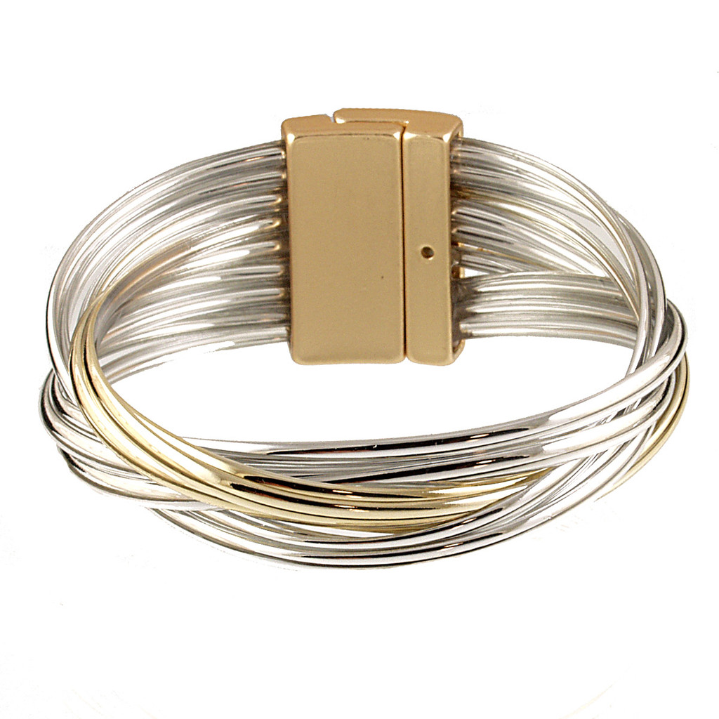 696-1 - LIGHT MATTE GOLD/SILVER/GOLD BRACELET - 7.25"