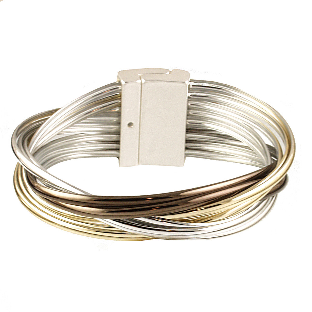 696-2 - MATTE SILVER/BRONZE/SILVER/GOLD BRACELET - 7.25"
