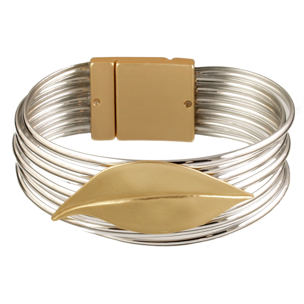 655-1 - LIGHT MATTE GOLD LEAF/SILVER BRACELET - 7.25"