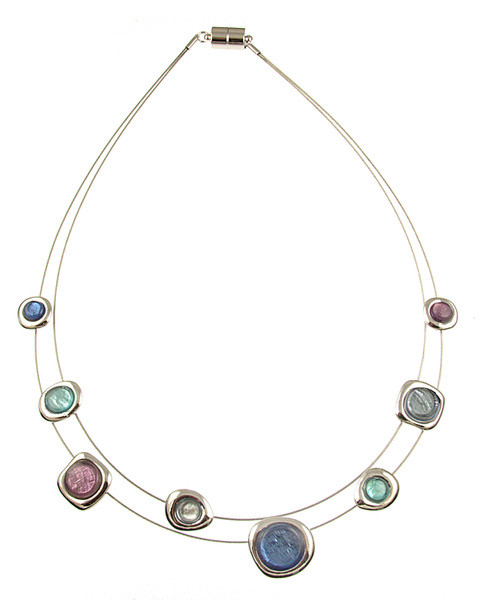 318-29 - TWO STRAND RESIN NECKLACE - BLUE COMBINATION - 18"