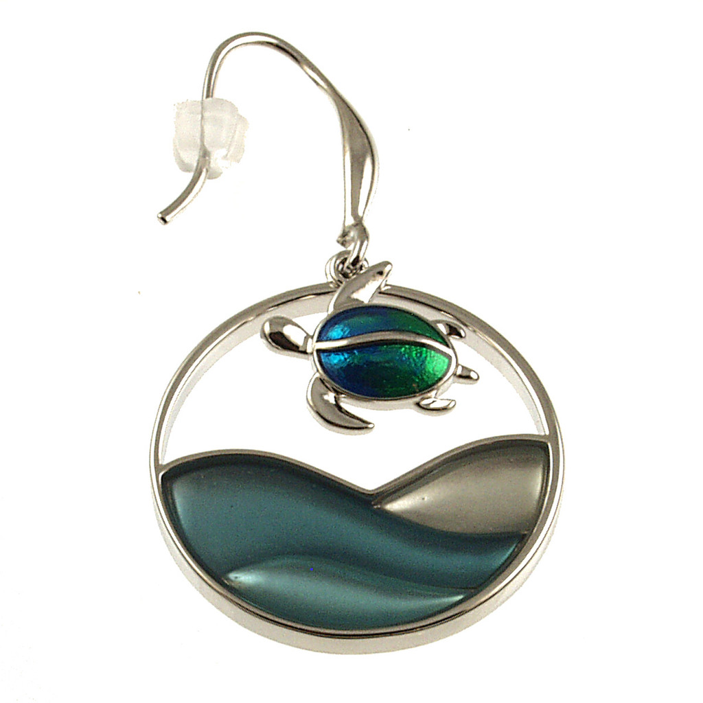 911-2 - TURTLE RIDING THE WAVE EARRING 