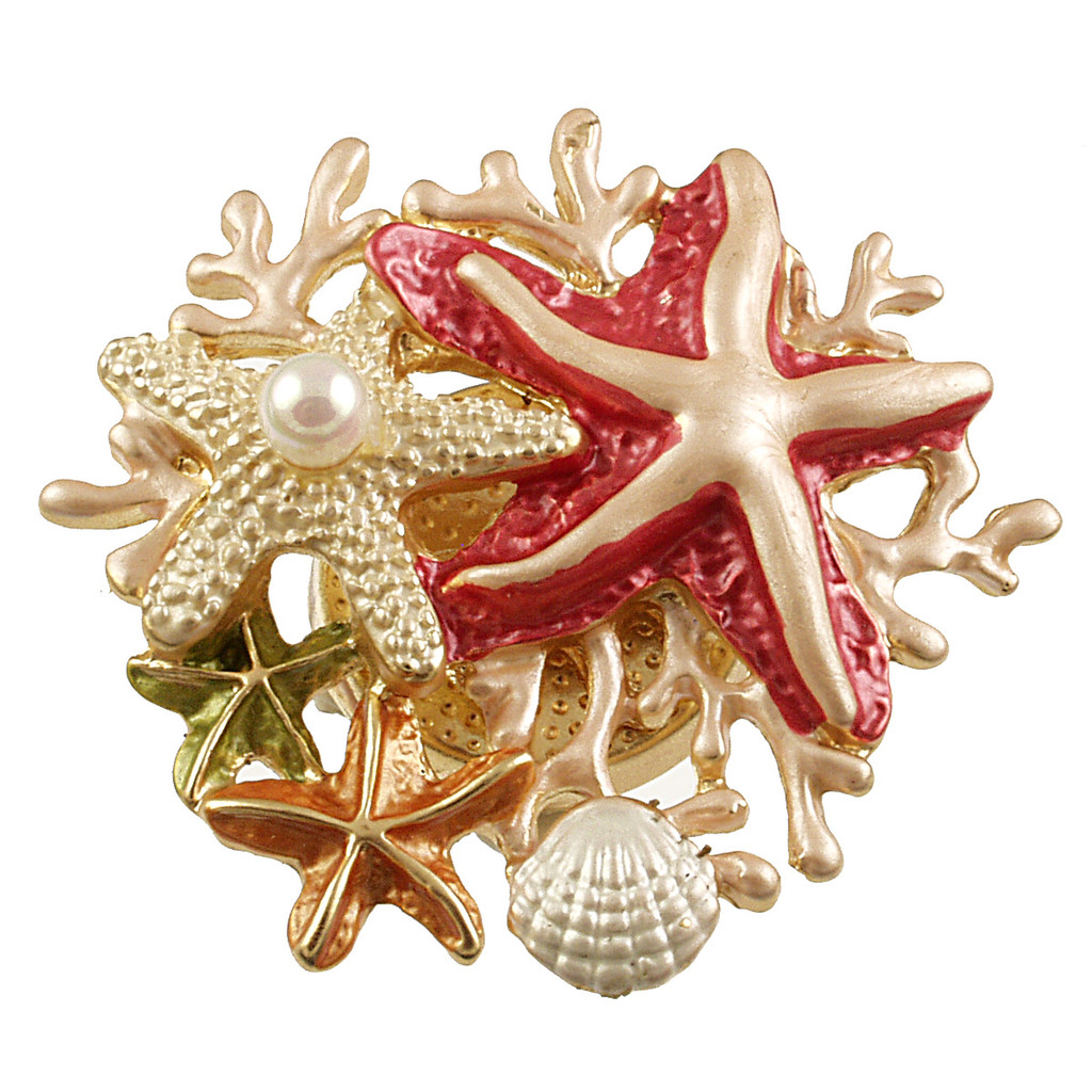 3001-5 - MAGNETIC STARFISH/CORAL BROOCH - CORAL COMBINATION - 1.25"