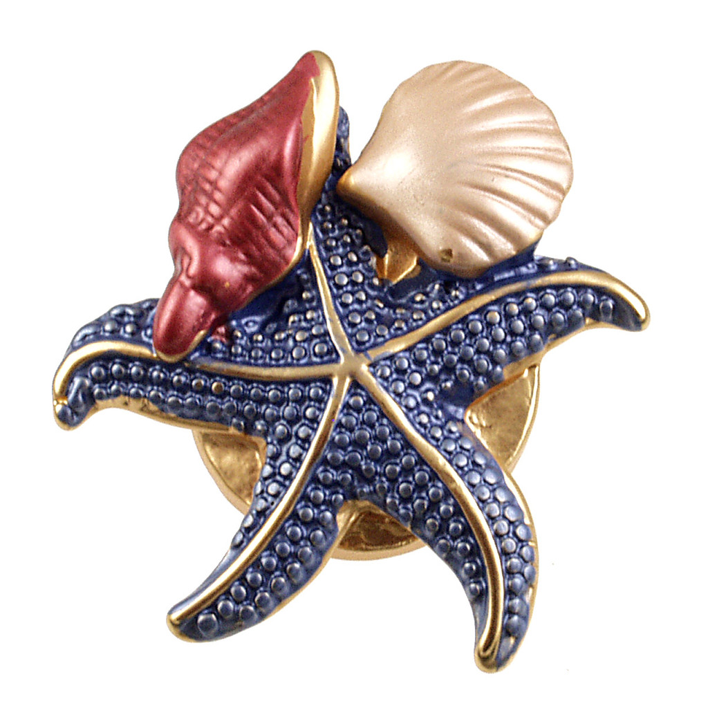 2999-28 - MAGNETIC STARFISH/SHELL BROOCH - BLUE - 1.25"