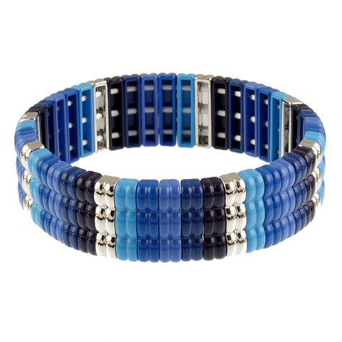 103-2 - STRETCH BRACELET - BLUE COMBINATION - STRETCHES TO 7"