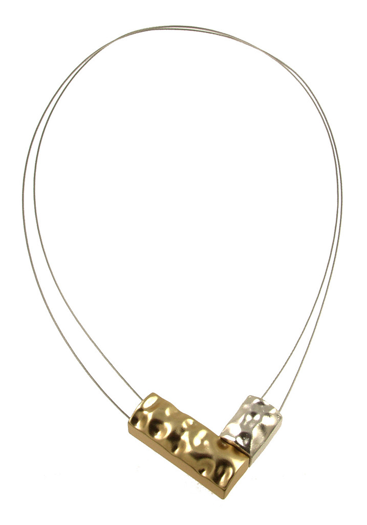 528-2 - LIGHT MATTE GOLD/MATTE SILVER FRONT MAGNETIC PENDANT - 18"