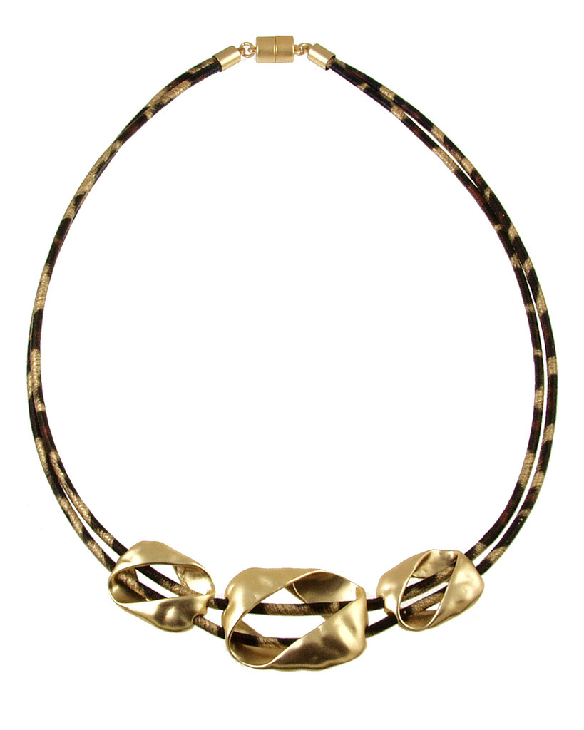 556-2 - LIGHT MATTE GOLD/LEOPARD PRINT NECKLACE - 18"