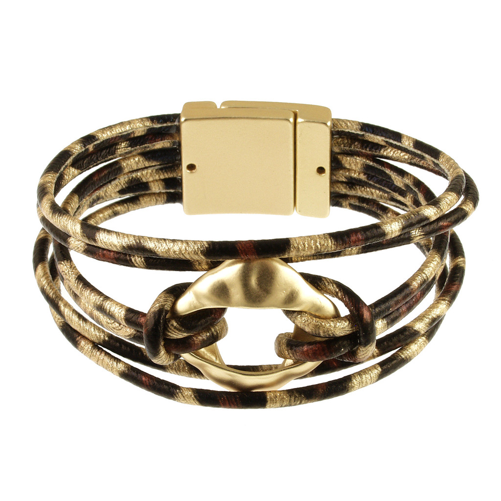 656-2 - LIGHT MATTE GOLD/LEOPARD PRINT BRACELET - 7.25"