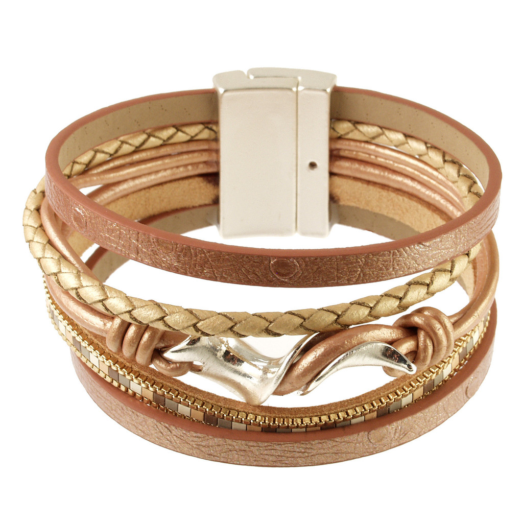 631-6 - MATTE SILVER/LIGHT BROWN TWIST-TILE BRACELET - 7.25"