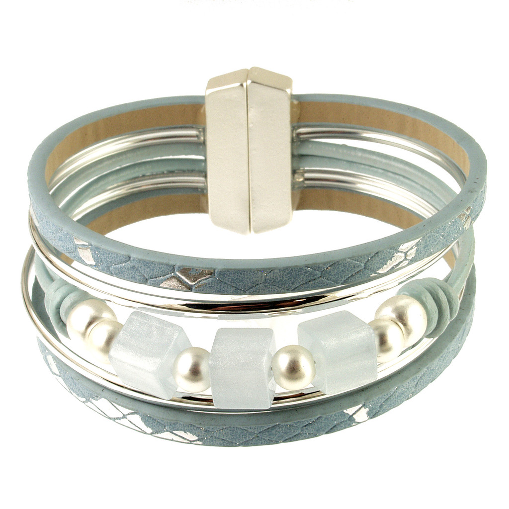 606-118 - MATTE SILVER/BLUE RESIN BRACELET - 7.25"