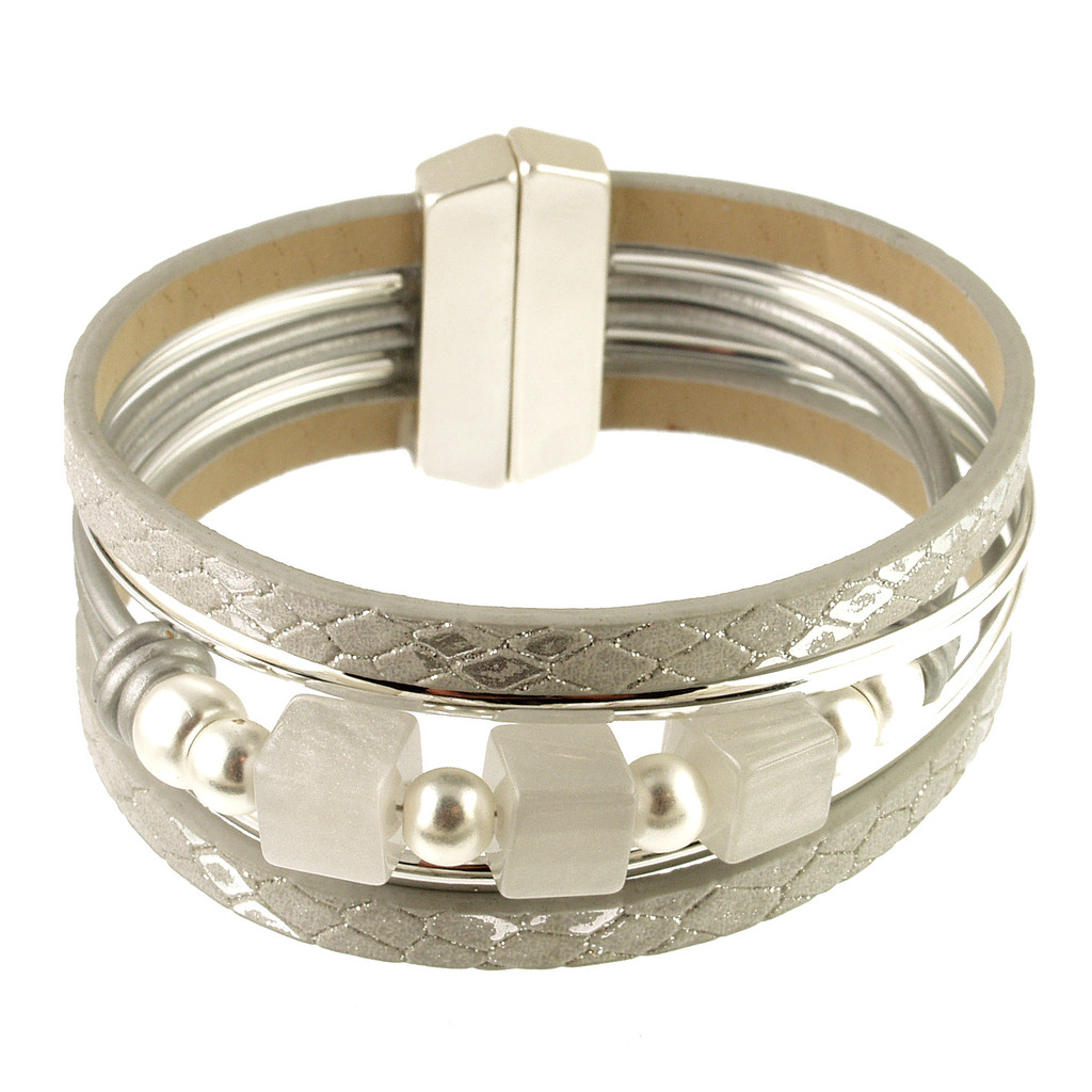 606-1 - MATTE SILVER/LIGHT GREY RESIN BRACELET - 7.25"