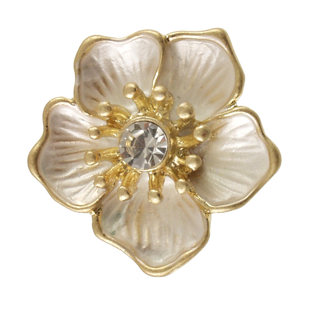 3524-8 - MATTE GOLD/WHITE FLOWER CRYSTAL BROOCH 