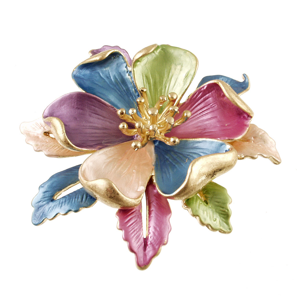 3210-4 - MATTE GOLD/MULTI TONE FLOWER BROOCH