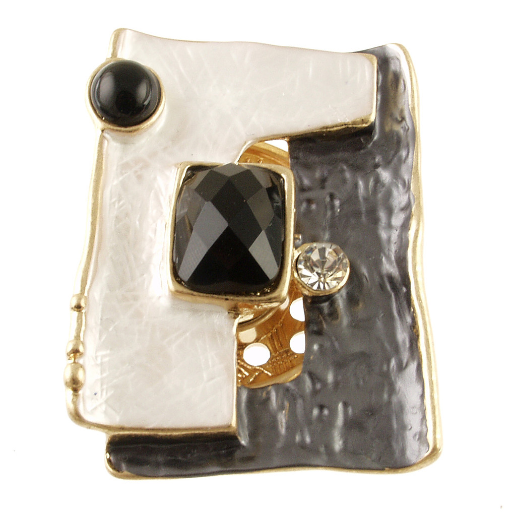 3101-9 - MAGNETIC MATTE GOLD GEOMETRIC /DARK GREY/BLACK-WHITE BROOCH