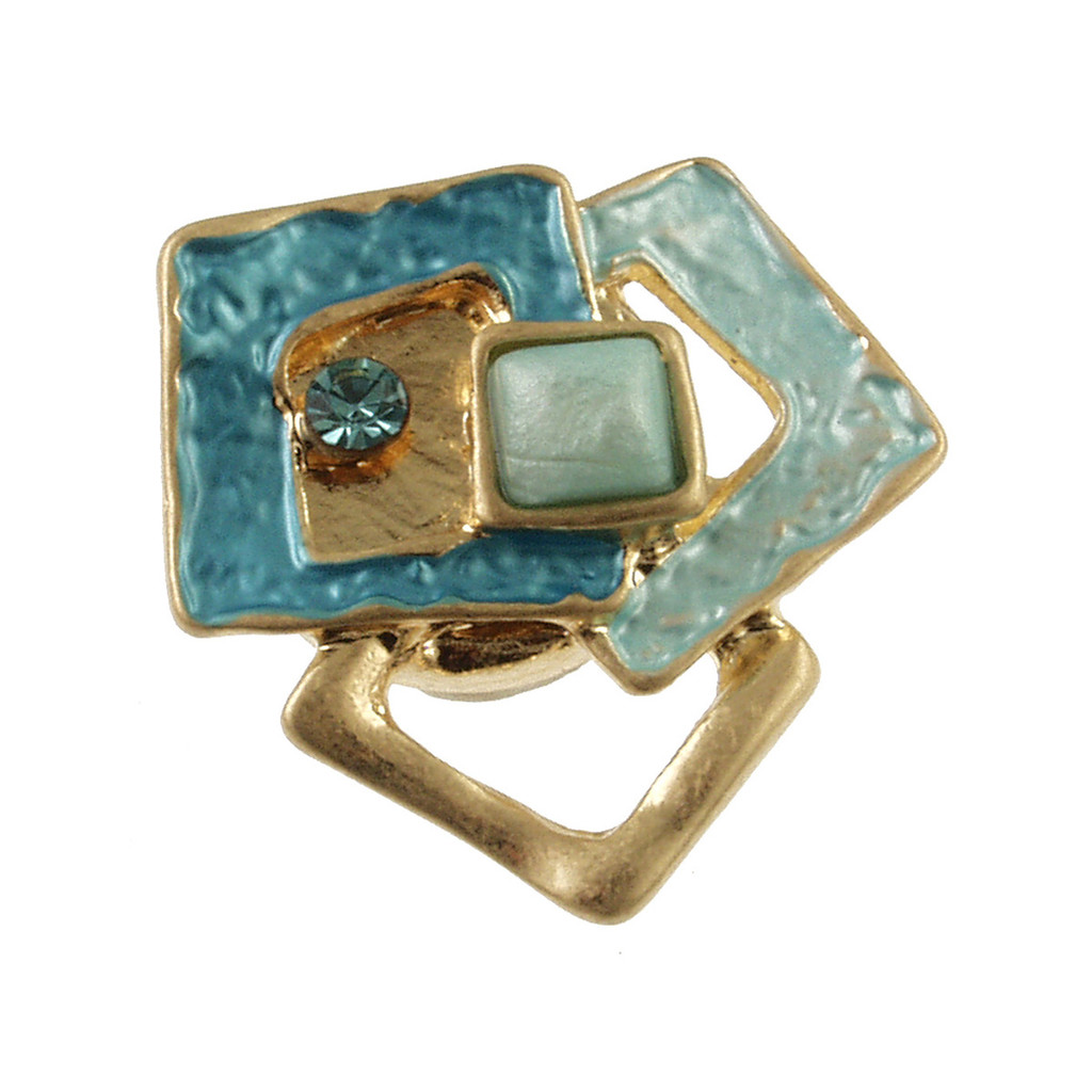 3522-2 - MAGNETIC MATTE GOLD/SMALL GEOMETRIC AQUA TONE BROOCH 